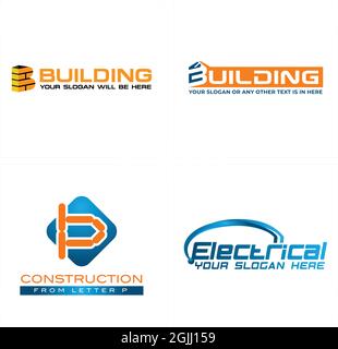 Wordmark construction building logo design Stock Vector