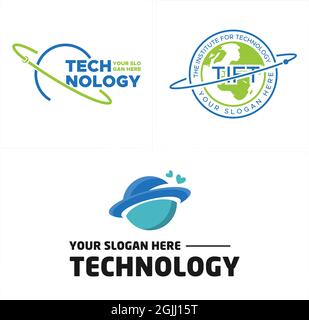 Technology world planet logo design Stock Vector