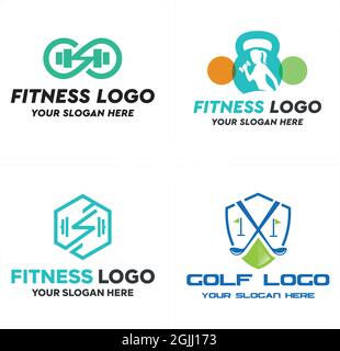 Sport fitness gym and golf tournament logo design Stock Vector