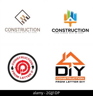 Construction plumbing home paint brush logo design Stock Vector