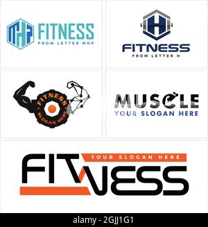Fitness muscle tech gym logo design Stock Vector