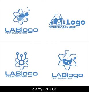 Lab test tube atom molecule scientist logo design Stock Vector