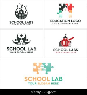 Lab school education puzzle logo design Stock Vector