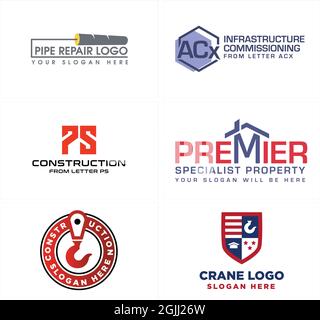 Construction pipe repair home business property logo design Stock Vector