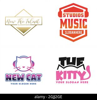 Studio music entertainment cat vector logo design Stock Vector