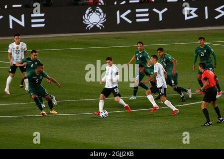 Buenos Aires, Argentina. 09th Sep, 2021. BUENOS AIRES - SEPTEMBER 9: Forward Lionel Messi (10) of Argentina controls the ball during a match between Argentina and Bolivia as part of South American Qualifiers for Qatar 2022 at Estadio Monumental Antonio Vespucio Liberti on September 9, 2021 in Buenos Aires, Argentina. (Photo by Florencia Tan Jun/PxImages) Credit: Px Images/Alamy Live News Stock Photo