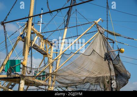 North Holland, the Netherlands. August 2021. Rigging of a fishing boat in the harbor of Oudeschild, Texel. . High quality photo Stock Photo