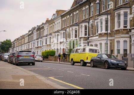 London- September 2021: Row of upmarket terraces houses in Fulham area of west London Stock Photo