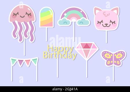 Flat cake topper set Vector illustration. Stock Vector