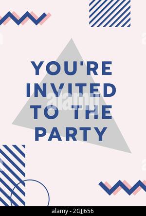 Composition of you're invited to the party text with geometric patterns on pale pink background Stock Photo