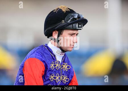 Jockey Oisin Murphy who rides Tack Owned by The Queen, HRH Queen Elizabeth the 2nd in, on 9/10/2021. (Photo by Mark Cosgrove/News Images/Sipa USA) Credit: Sipa USA/Alamy Live News Stock Photo