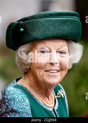 Rotterdam, Niederlande. 10th Sep, 2021. Princess Beatrix of The Netherlands unveil the window Peace and Reconciliation in the Laurens Church in Rotterdam, 10 September 2021. Credit: Patrick van Katwijk/dpa/Alamy Live News Stock Photo