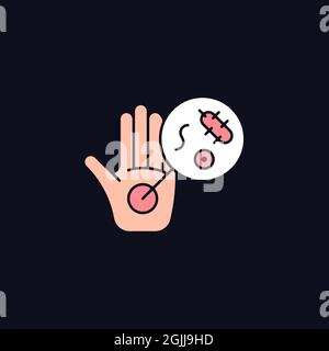 Dirty hands RGB color icon for dark theme Stock Vector