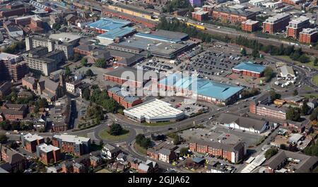 aerial view of Cockhedge Shopping Park, Warrington, Cheshire Stock Photo