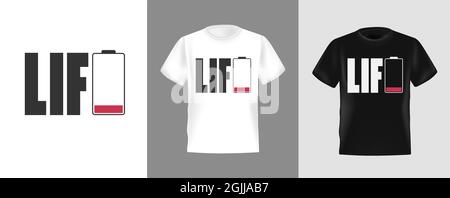 Energy battery icon design for t-shirt, Vector Illustration. Suitable for clothing printing business. Stylish t-shirt and apparel design. Life letteri Stock Vector