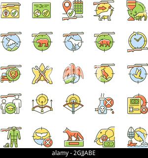 Hunting RGB color icons set Stock Vector