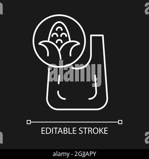 Compostable bag made from corn white linear icon for dark theme Stock Vector