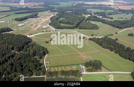 aerial view of Bramham Park a few days after 2021 Leeds Festival has finished on the site Stock Photo