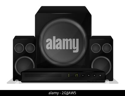 Realistic home theater with speakers. Premium home cinema equipment. Isolated on white background Stock Vector