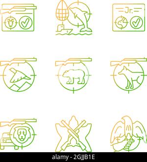 Wild animals hunting RGB color icons set Stock Vector