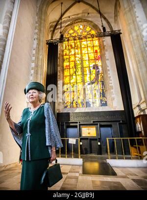 Princess Beatrix unveils the Peace and Reconciliation stained glass window in the Laurenskerk Rotterdam, Netherlands on September 10, 2021. Photo by Robin Utrecht/ABACAPRESS.COM Stock Photo