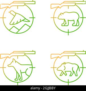 Big and small game hunting gradient linear vector icons set Stock Vector