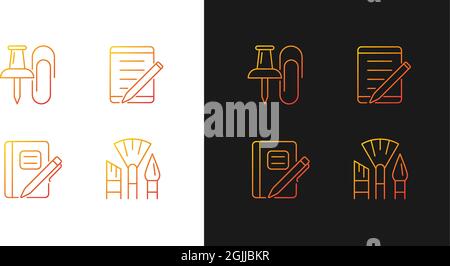 School stationery gradient icons set for dark and light mode Stock Vector