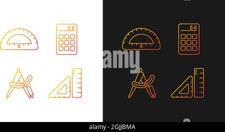 Architecture student tools gradient icons set for dark and light mode Stock Vector
