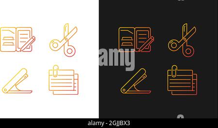 Office stationery supplies gradient icons set for dark and light mode Stock Vector