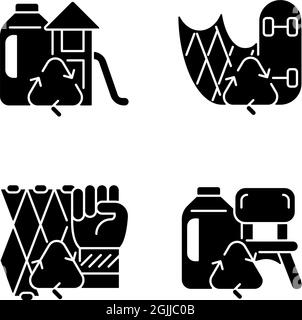 Recycling for sustainability black glyph icons set on white space Stock Vector