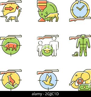 Animal hunter RGB color icons set Stock Vector