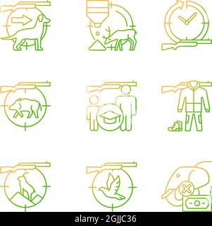 Animal hunter gradient linear vector icons set Stock Vector