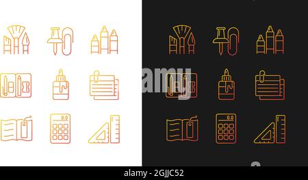 School essential equipment gradient icons set for dark and light mode Stock Vector