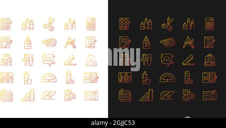 School supplies gradient icons set for dark and light mode Stock Vector