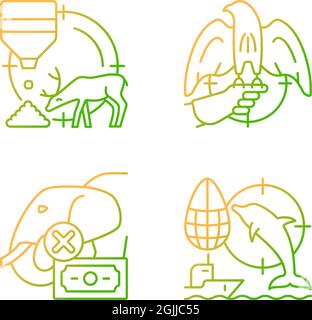 Illegal hunting gradient linear vector icons set Stock Vector