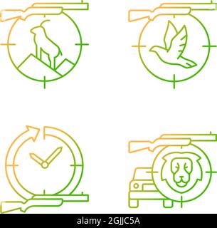 Hunting types gradient linear vector icons set Stock Vector
