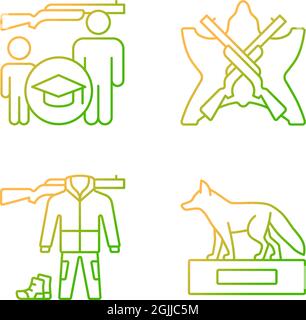 Hunting trophy and equipment gradient linear vector icons set Stock Vector