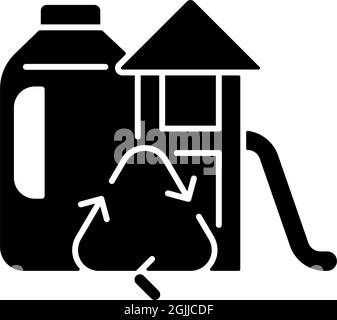 Playsets from plastic milk bottles black glyph icon Stock Vector