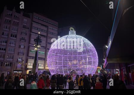 VIGO, SPAIN - Dec 10, 2019: Vigo, Pontevedra, Galicia, Spain - December 2019: Christmas decoration with led lights in one of the central streets of th Stock Photo