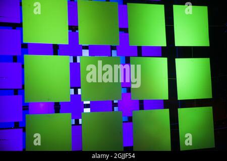 Abstract conceptual background with different green and blue squares, modern cover design. Background and texture of square geometric shapes Stock Photo