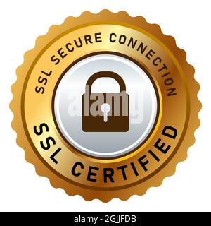 SSL secure connection certified stamp label sticker isolated design in golden and silver padlock logo Stock Vector