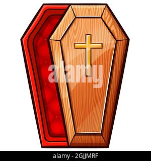 wooden open coffin vector illustration cartoon design Stock Vector