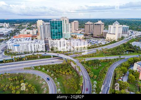 Miami Florida,Town Center One at Dadeland,Palmetto Expressway highway,city skyline office buildings apartment aerial overhead view from above Stock Photo