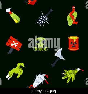 Dangerous Halloween - modern vector colorful seamless pattern. Background with autumn holiday elements. Zombie, severed finger, ear, decaying hand, to Stock Vector