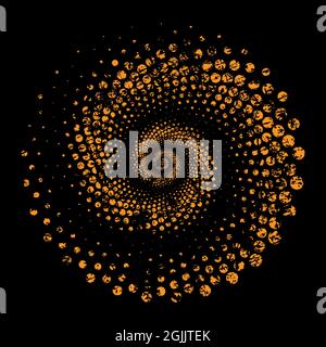 Yellow grunge spiral dotted shape.. Distress texture of spots, stains, ink, dots, scratches Doodle style design elements for frames, badges Stock Vector