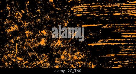 Black and gold scratch grungy background. Texture of spots, stains, ink, dots, scratches. Damaged backdrop. Distressed dirty artistic design element Stock Vector