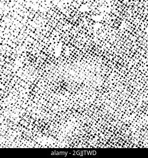 Scratch distorted grunge black background. Trendy distress dirty design element. Spotted circles. Overlay dots texture. Grungy style Stock Vector