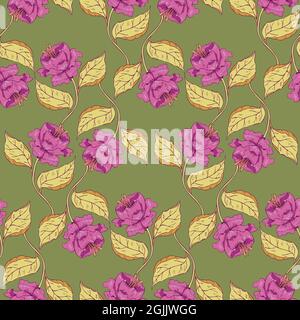 Vector seamless pattern with decorative peonies. Design with stylized flowers. Stock Vector
