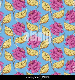 Vector seamless pattern with stylized peonies. Beautiful design with flowers. Stock Vector