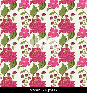 Vector seamless pattern with decorative flowers. Sophisticated design with stylized peonies. Stock Vector